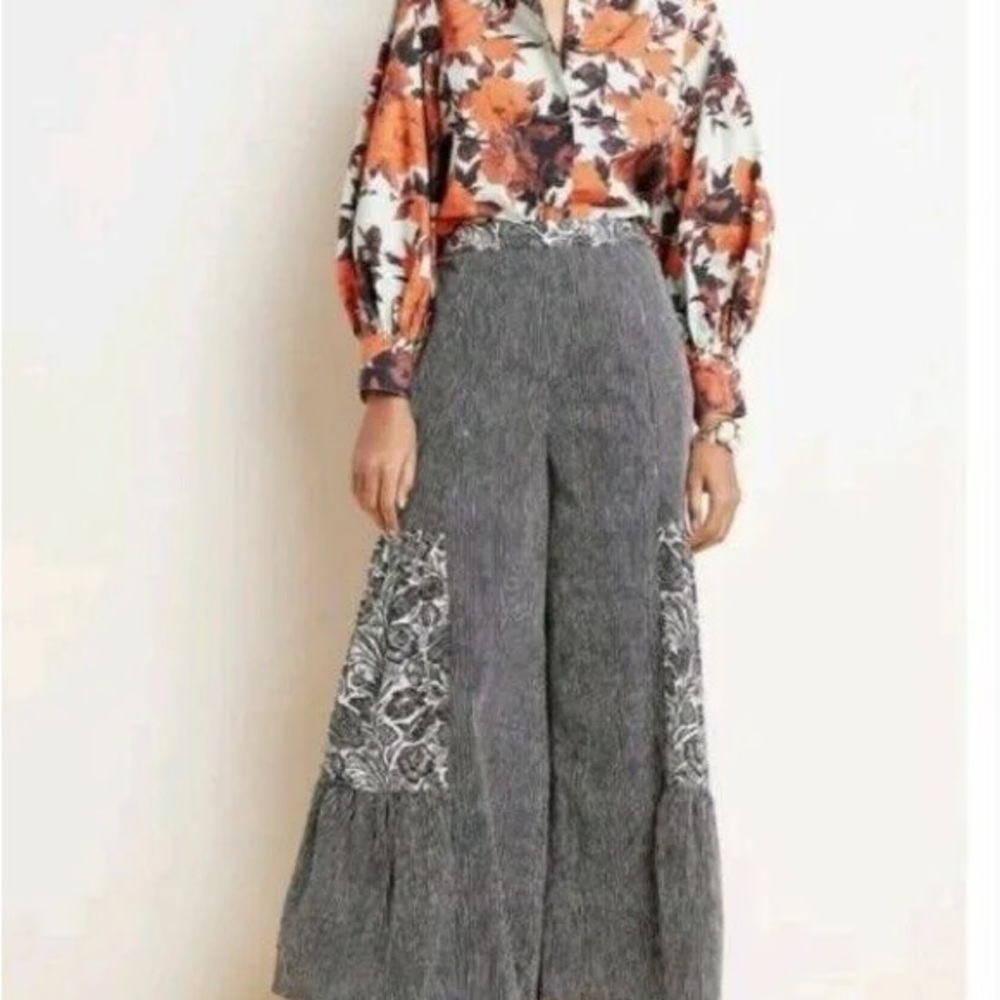 Beautiful wide leg pants from anthropology. 
Sturdy cotton. Really sweet print.